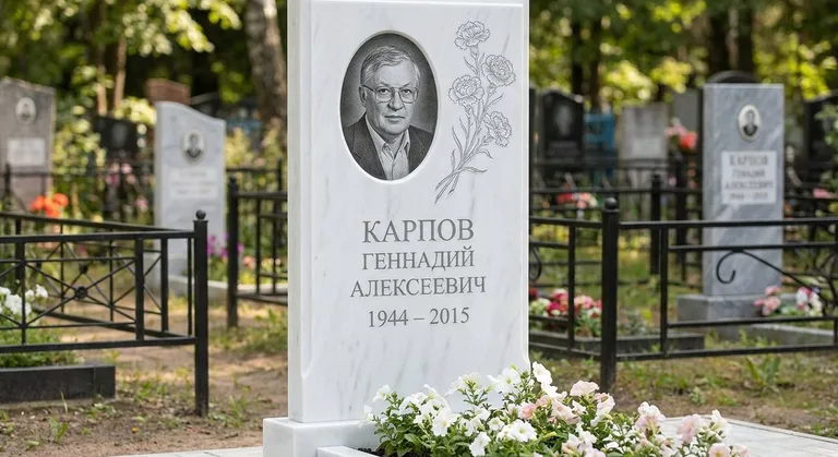 Памятник с гравировкой гвоздик — выполненная работа «Карпов» в Туле