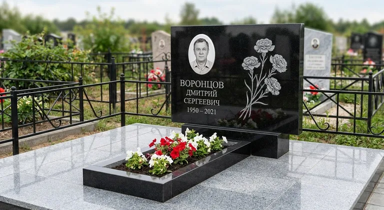 Памятник с гравировкой гвоздик — выполненная работа «Воронцов» в Туле