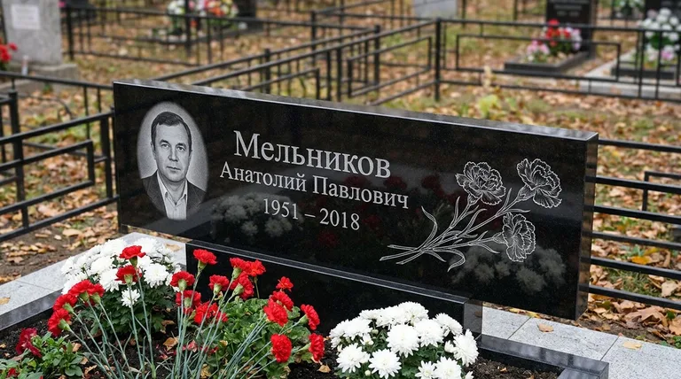 Памятник с гравировкой гвоздик — выполненная работа «Мельников» в Туле