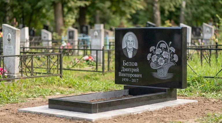 Памятник с гравировкой гвоздик — выполненная работа «Белов» в Туле