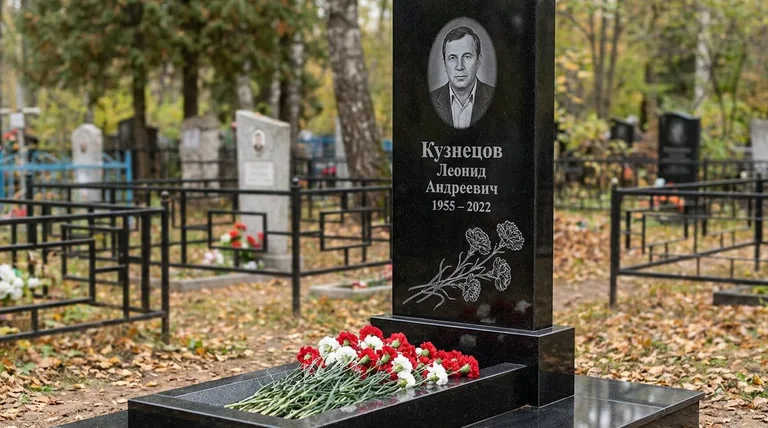 Памятник с гравировкой гвоздик — выполненная работа «Кузнецов» в Туле