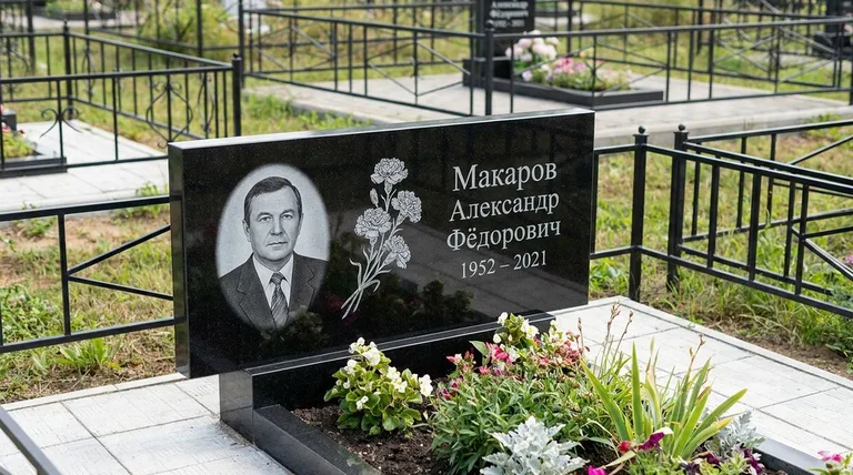 Памятник с гравировкой гвоздик — выполненная работа «Макаров» в Туле