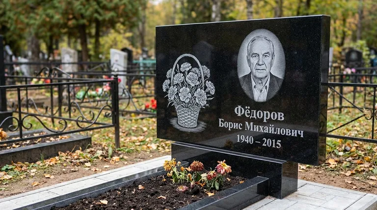 Памятник с гравировкой гвоздик — выполненная работа «Фёдоров» в Туле