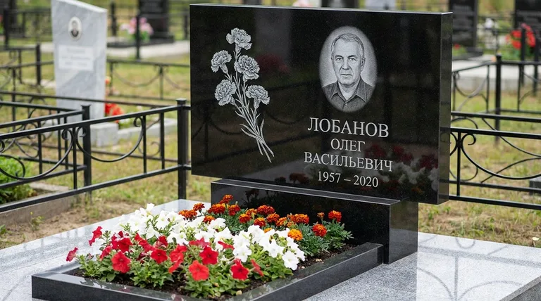 Памятник с гравировкой гвоздик — выполненная работа «Лобанов» в Туле