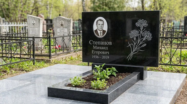 Памятник с гравировкой гвоздик — выполненная работа «Степанов» в Туле