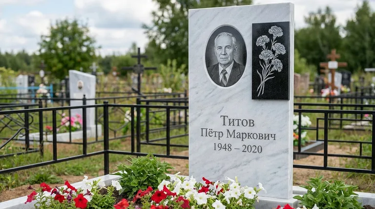 Памятник с гравировкой гвоздик — выполненная работа «Титов» в Туле