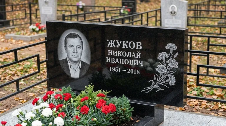 Памятник с гравировкой гвоздик — выполненная работа «Жуков» в Туле