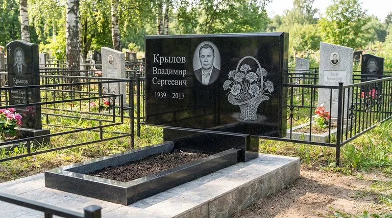 Памятник с гравировкой гвоздик — выполненная работа «Крылов» в Туле