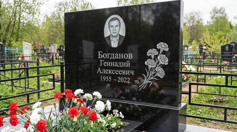 Памятник с гравировкой гвоздик — выполненная работа «Богданов» в Туле
