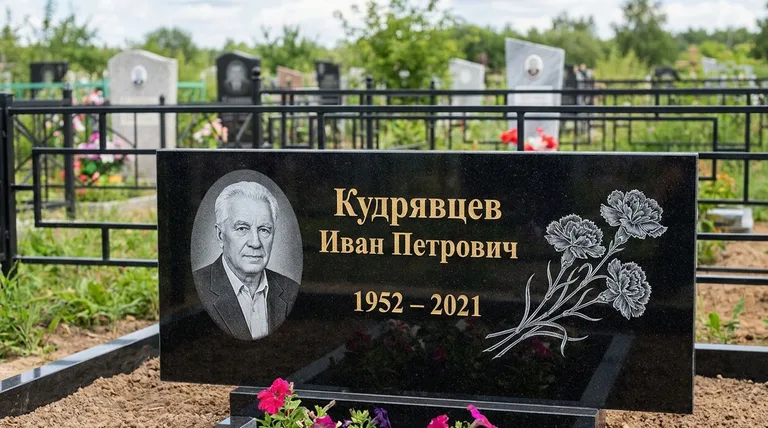 Памятник с гравировкой гвоздик — выполненная работа «Кудрявцев» в Туле