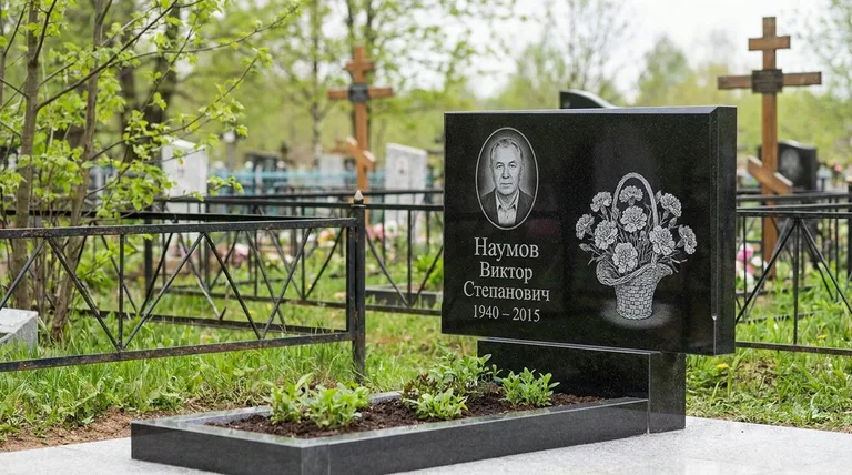 Памятник с гравировкой гвоздик — выполненная работа «Наумов» в Туле