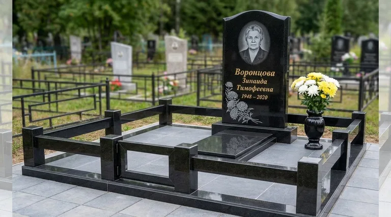Памятник с гравировкой хризантем — выполненная работа «Воронцова» в Туле