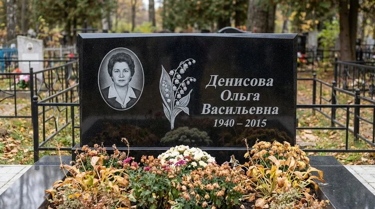 Памятник с гравировкой ландышей — выполненная работа «Денисова» в Туле