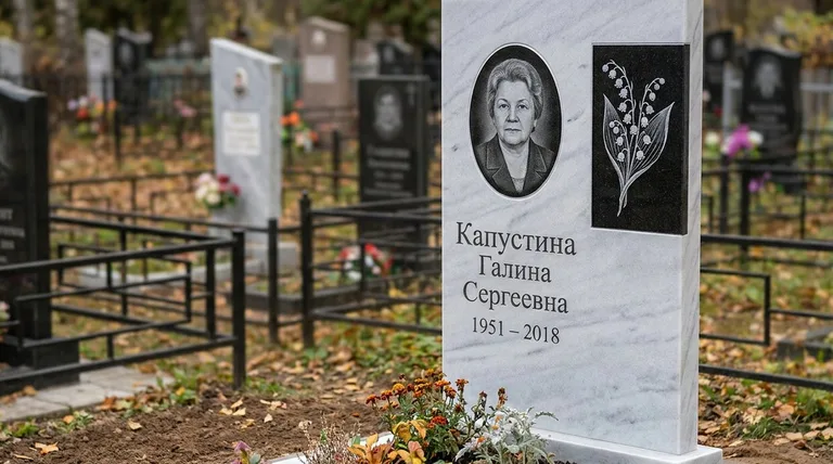 Памятник с гравировкой ландышей — выполненная работа «Капустина» в Туле
