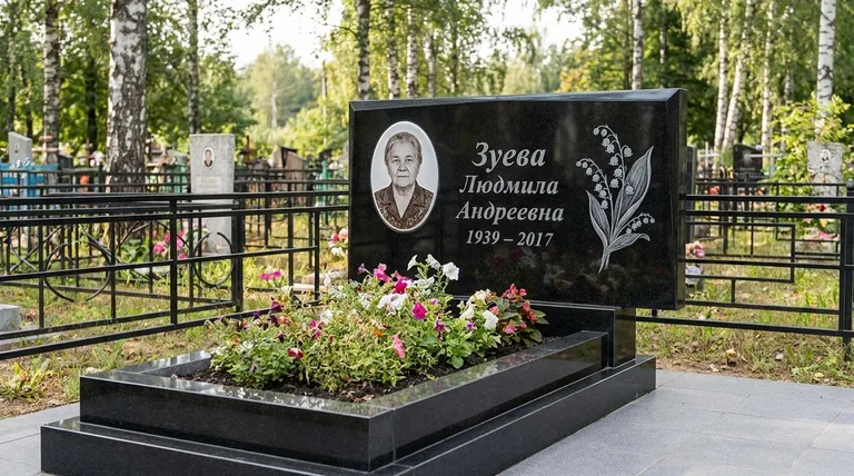 Памятник с гравировкой ландышей — выполненная работа «Зуева» в Туле