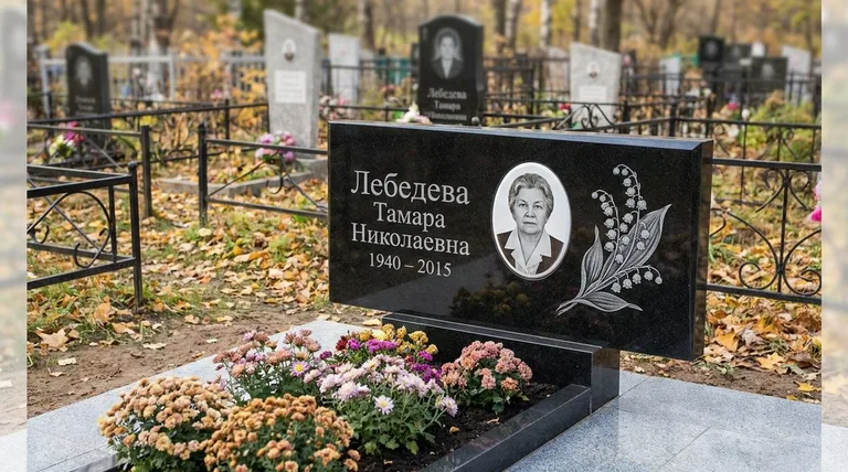 Памятник с гравировкой ландышей — выполненная работа «Лебедева» в Туле