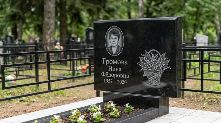 Памятник с гравировкой ландышей — выполненная работа «Громова» в Туле