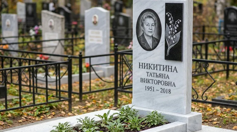 Памятник с гравировкой ландышей — выполненная работа «Никитина» в Туле