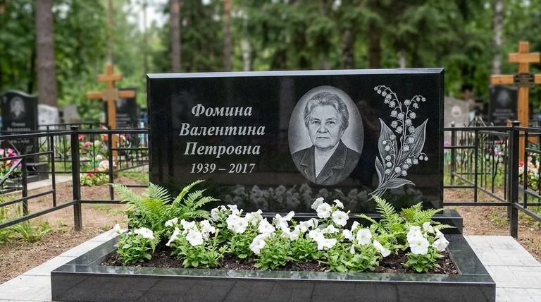 Памятник с гравировкой ландышей — выполненная работа «Фомина» в Туле