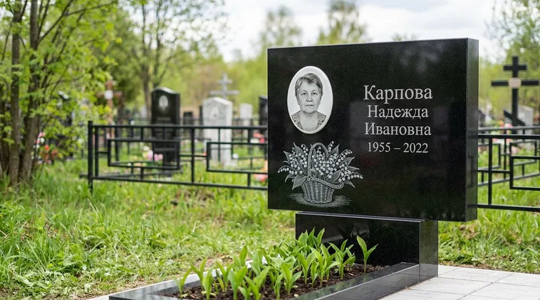 Памятник с гравировкой ландышей — выполненная работа «Карпова» в Туле