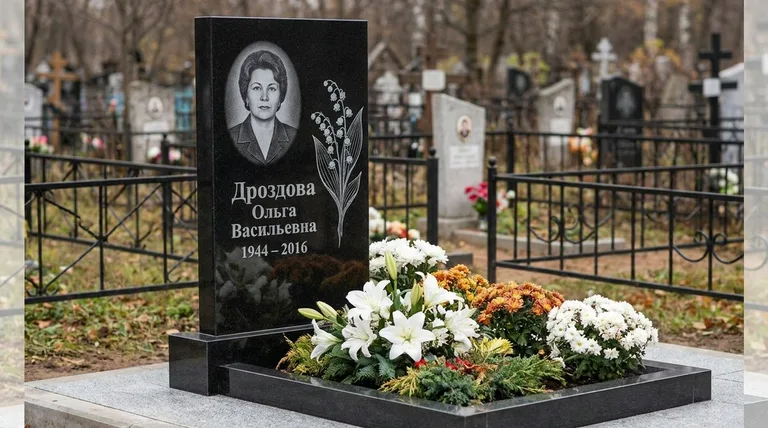 Памятник с гравировкой ландышей — выполненная работа «Дроздова» в Туле