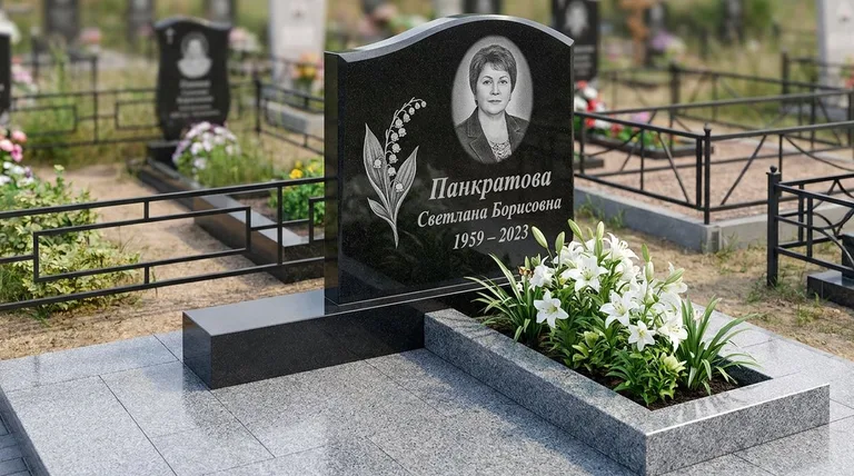 Памятник с гравировкой ландышей — выполненная работа «Панкратова» в Туле