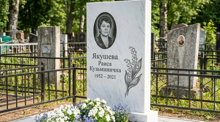 Памятник с гравировкой ландышей — выполненная работа «Якушева» в Туле