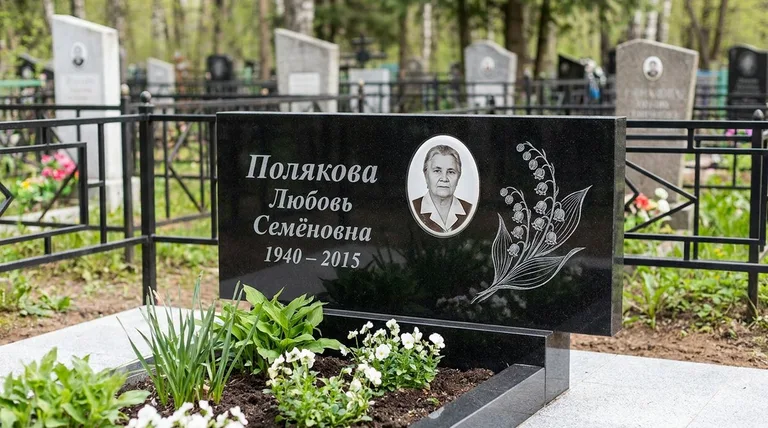 Памятник с гравировкой ландышей — выполненная работа «Полякова» в Туле