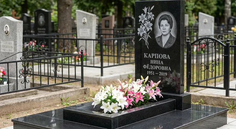 Памятник с гравировкой лилий — выполненная работа «Карпова» в Туле