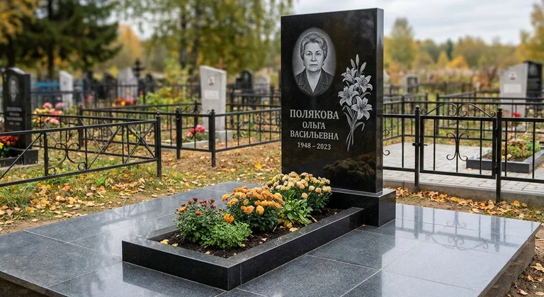 Памятник с гравировкой лилий — выполненная работа «Полякова» в Туле