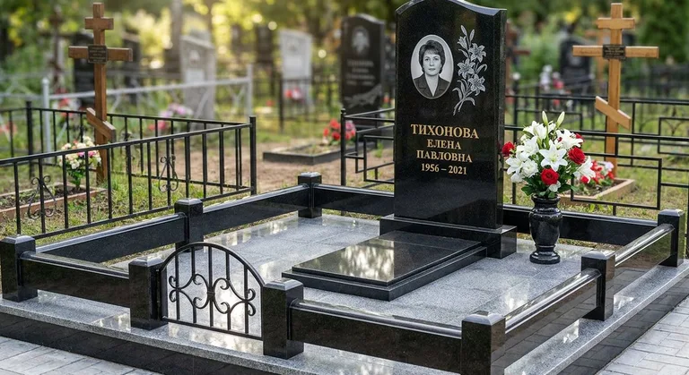 Памятник с гравировкой лилий — выполненная работа «Тихонова» в Туле