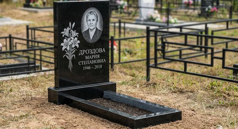 Памятник с гравировкой лилий — выполненная работа «Дроздова» в Туле