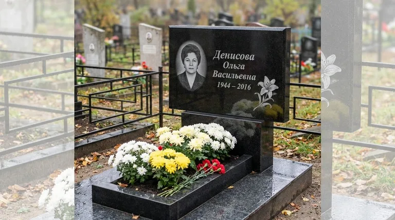 Памятник с гравировкой лилий — выполненная работа «Денисова» в Туле