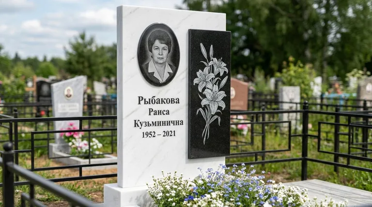 Памятник с гравировкой лилий — выполненная работа «Рыбакова» в Туле