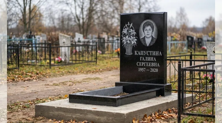 Памятник с гравировкой лилий — выполненная работа «Капустина» в Туле