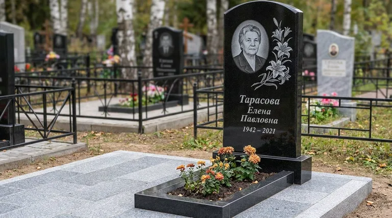 Памятник с гравировкой лилий — выполненная работа «Тарасова» в Туле