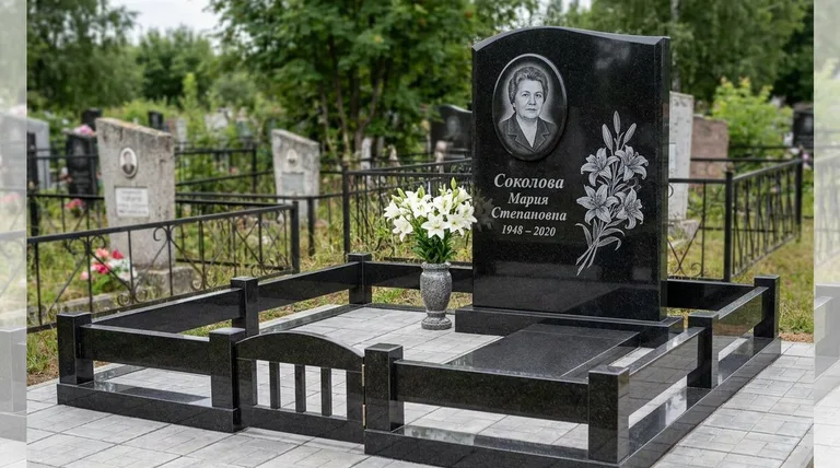 Памятник с гравировкой лилий — выполненная работа «Соколова» в Туле