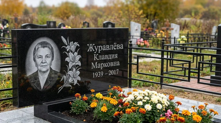 Памятник с гравировкой лилий — выполненная работа «Журавлёва» в Туле