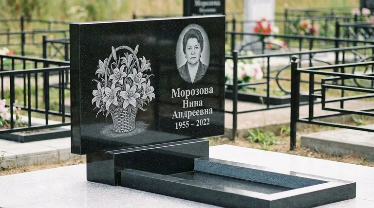 Памятник с гравировкой лилий — выполненная работа «Морозова» в Туле
