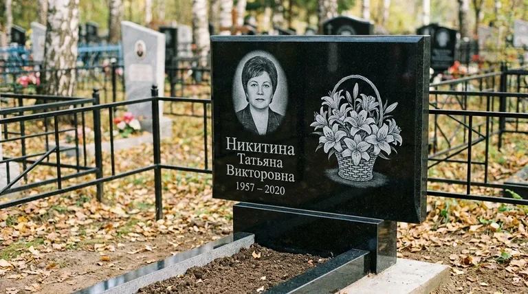 Памятник с гравировкой лилий — выполненная работа «Никитина» в Туле