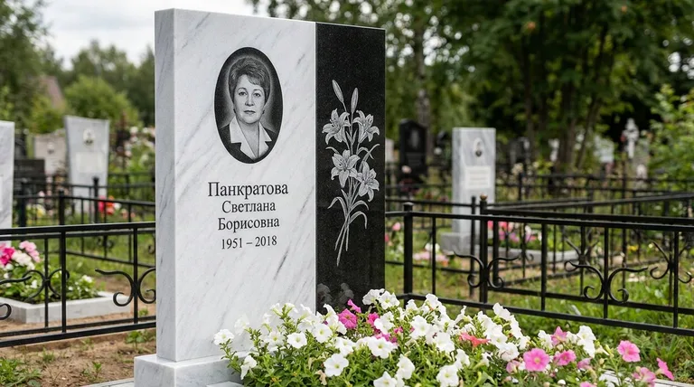 Памятник с гравировкой лилий — выполненная работа «Панкратова» в Туле