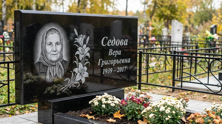 Памятник с гравировкой лилий — выполненная работа «Седова» в Туле