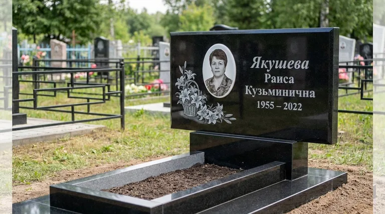 Памятник с гравировкой лилий — выполненная работа «Якушева» в Туле