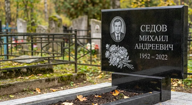 Памятник с гравировкой пионов — выполненная работа «Седов» в Туле
