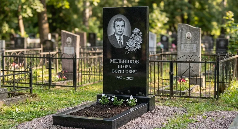 Памятник с гравировкой пионов — выполненная работа «Мельников» в Туле
