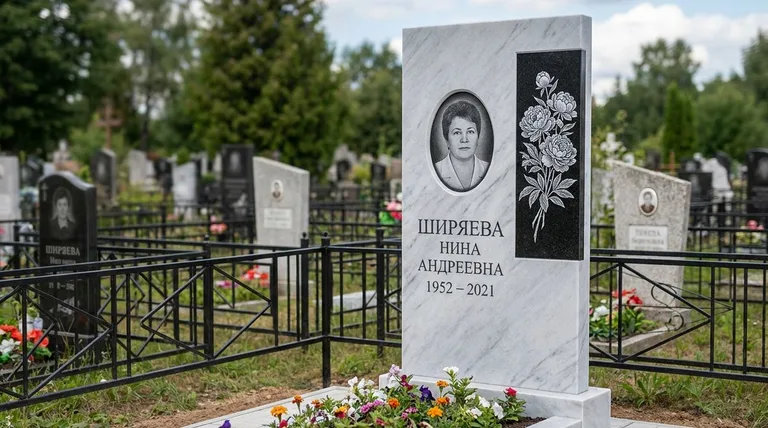 Памятник с гравировкой пионов — выполненная работа «Ширяева» в Туле