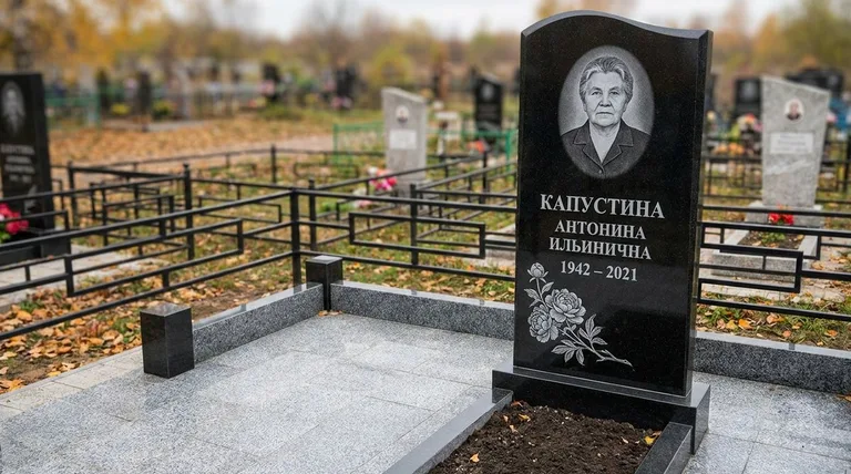 Памятник с гравировкой пионов — выполненная работа «Капустина» в Туле
