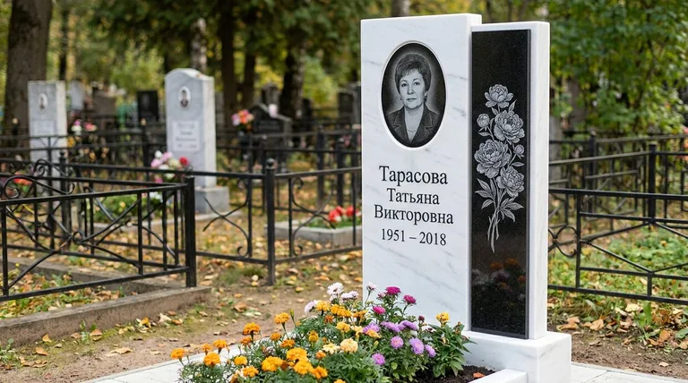 Памятник с гравировкой пионов — выполненная работа «Тарасова» в Туле
