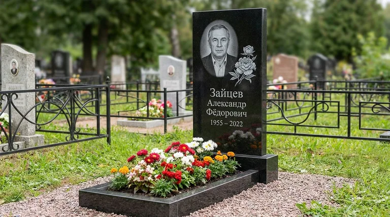 Памятник с гравировкой пионов — выполненная работа «Зайцев» в Туле