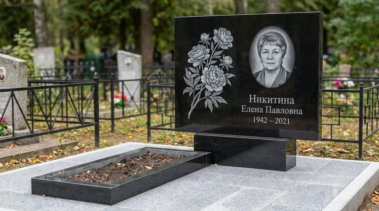 Памятник с гравировкой пионов — выполненная работа «Никитина» в Туле